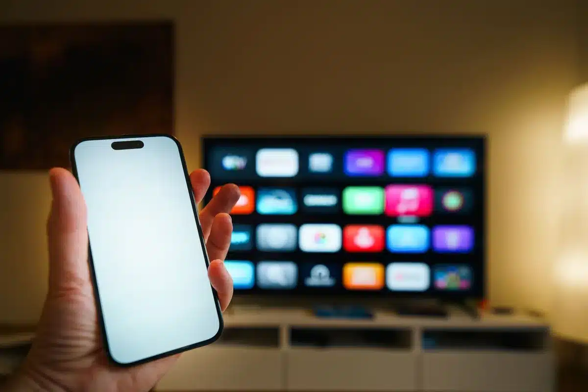 Persona revisando diferentes aplicaciones de streaming en dispositivos electrónicos
