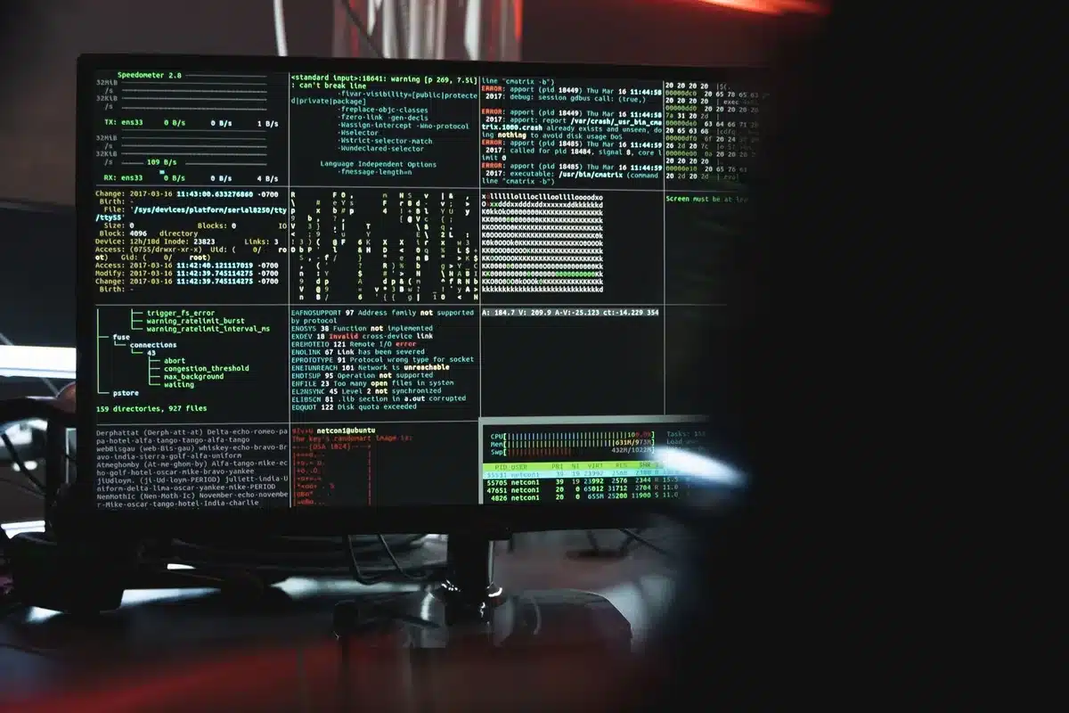 Close-up of anonymous hands typing terminal commands on a laptop, lines of installation logs visible on screen, no logos or identifiable UI